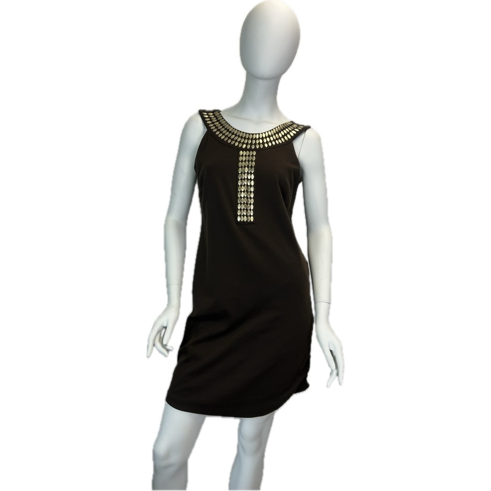 MICHAEL Michael Kors Brown Sheath Dress with Gold Colored Metal Embellishments